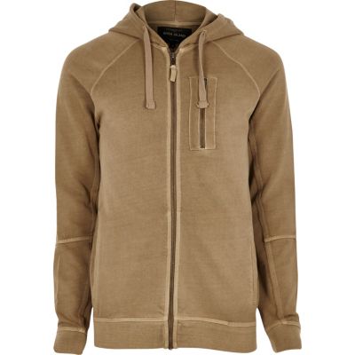 Stone zip pocket hoodie